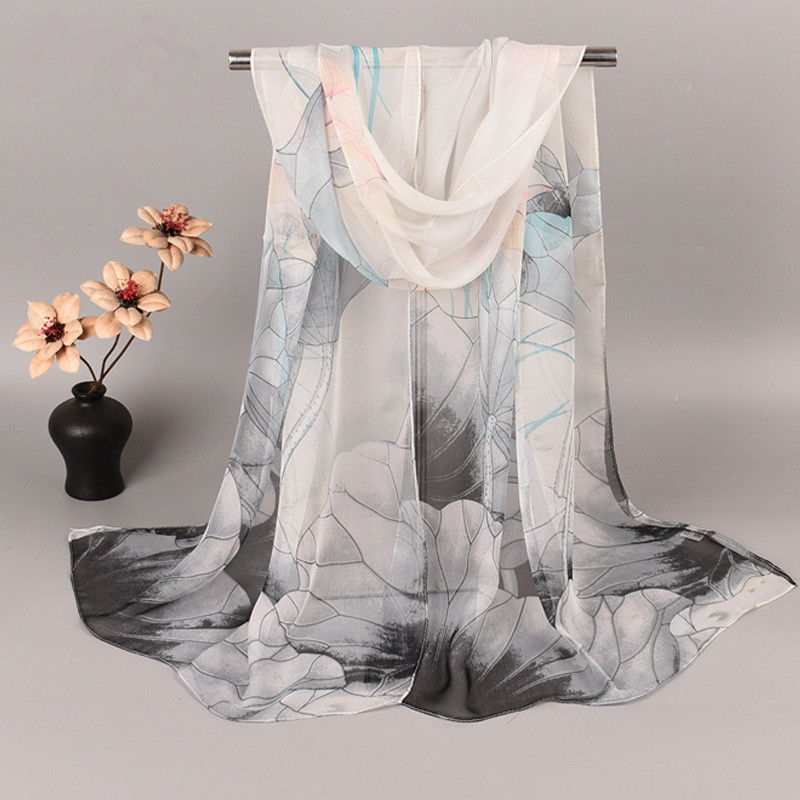 Face Scarf Mask - ファッション春夏女性花柄プリントビーチシルクスカーフショール女性ロングラップビーチ日焼け止めヒジャブ蓮柄
