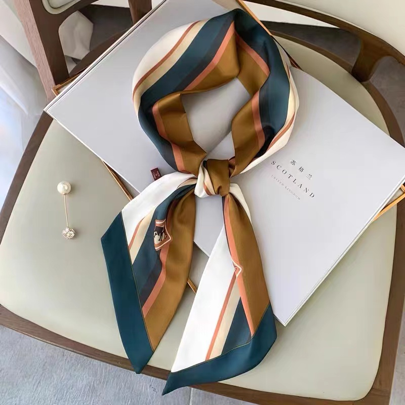 Silk Tie Striped - 女性用シルクスカーフ,ラージ,ストライプの馬のプリント,シルクのストライプ,シルクの髪,ネクタイ,バンダナ