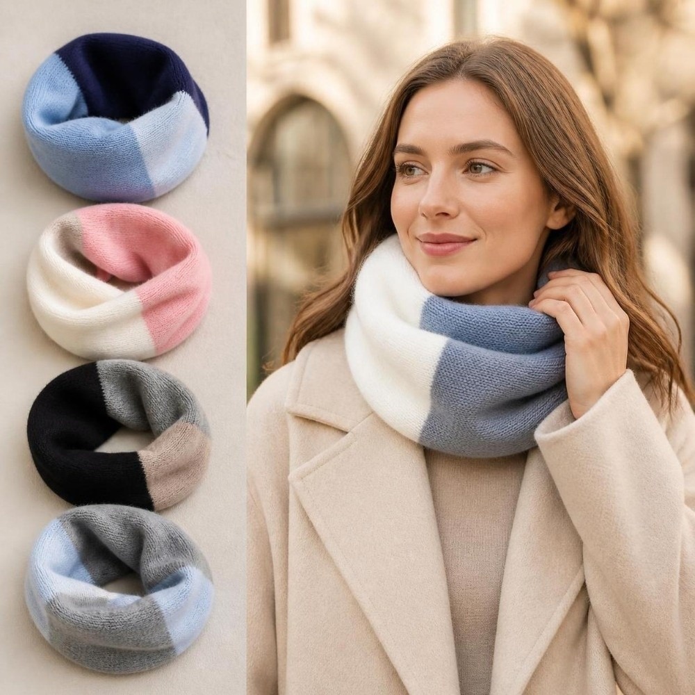 Infinity Scarf Knit - ソフトな配色が施された、無限に広がるデザインのニット製ネックウォーマー。防風性があり、伸縮性のある暖かい裏地が付いています。秋から冬にかけての季節に最適です。