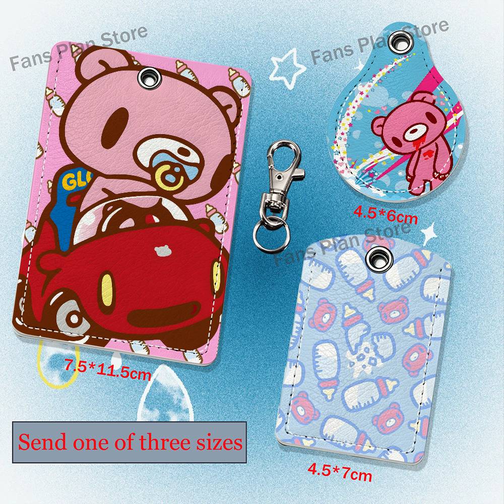 Lanyard Badge Holder - 漫画風の「G-Gloomy Bear」レザーキーチェーンバッジホルダー（ストラップ付き）- IDカード/アクセスカードホルダー、キーリングアクセサリー、ギフトとしても最適。