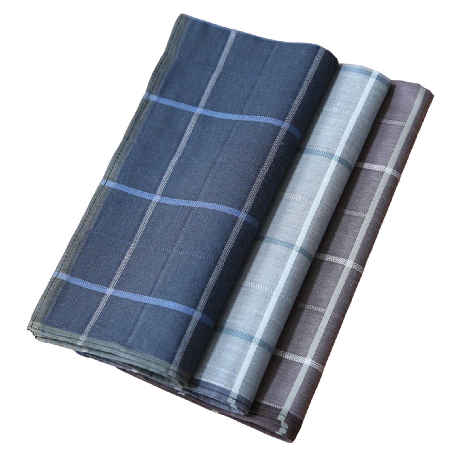Handkerchief Cotton Men - メンズハンカチ3枚セット、チェック柄ハンカチ、柔らかい格子柄ハンカチ、ポケットスクエアハンカチ、父や男性へのギフト