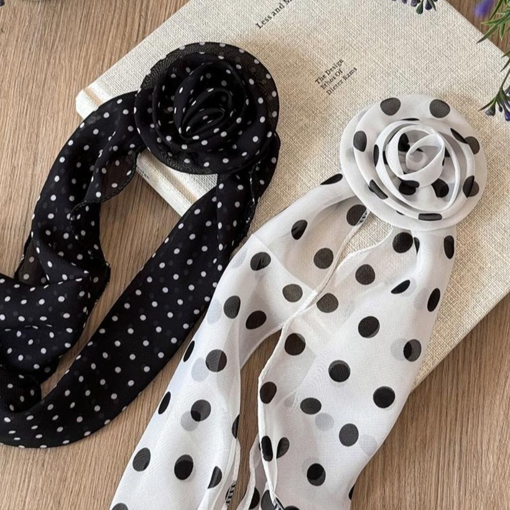 Ascot Neck Scarf - 新しい取り外し可能なシフォンロングスカーフ多用途薄型エレガントネックスカーフ水玉模様日焼け止めヒジャブ女性女の子ギフト