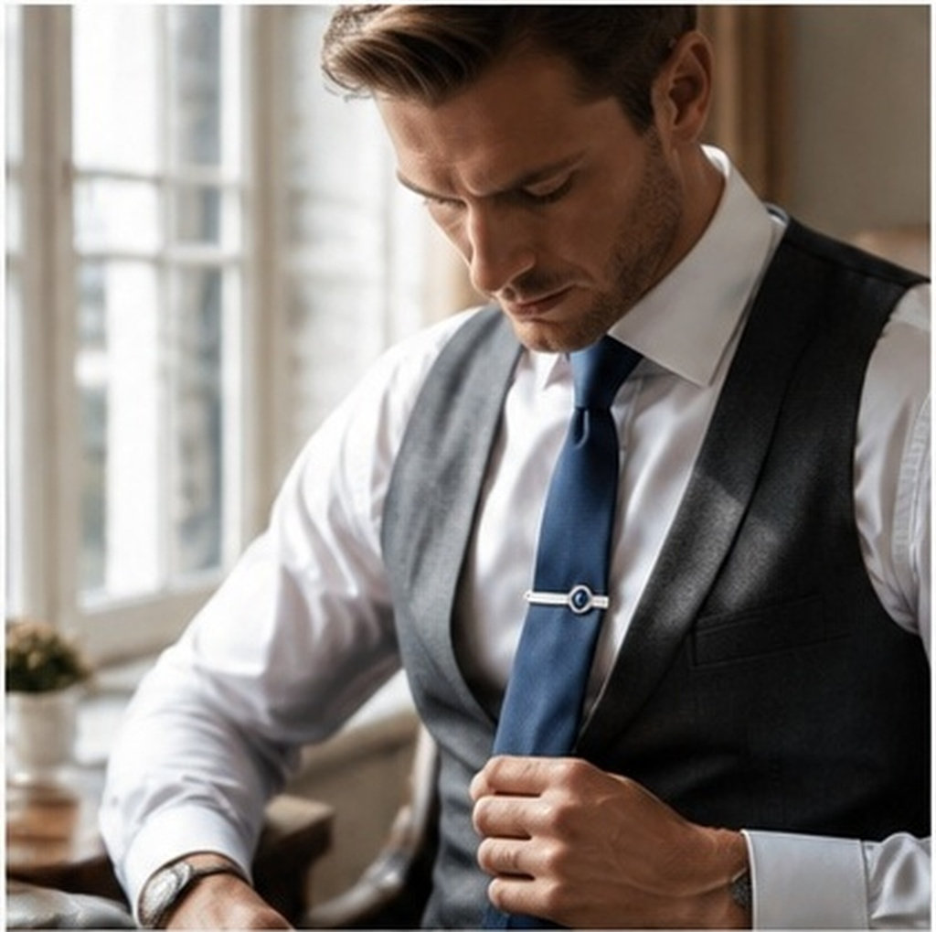 Tie Bar Set Gift - メンズ用ネクタイクリップ2個セット。ステンレス製で光沢があり、色褪せしにくい。フォーマルな場にふさわしい、上品なデザイン。クリスタルがあしらわれており、ビジネスシーンでの贈り物に最適。