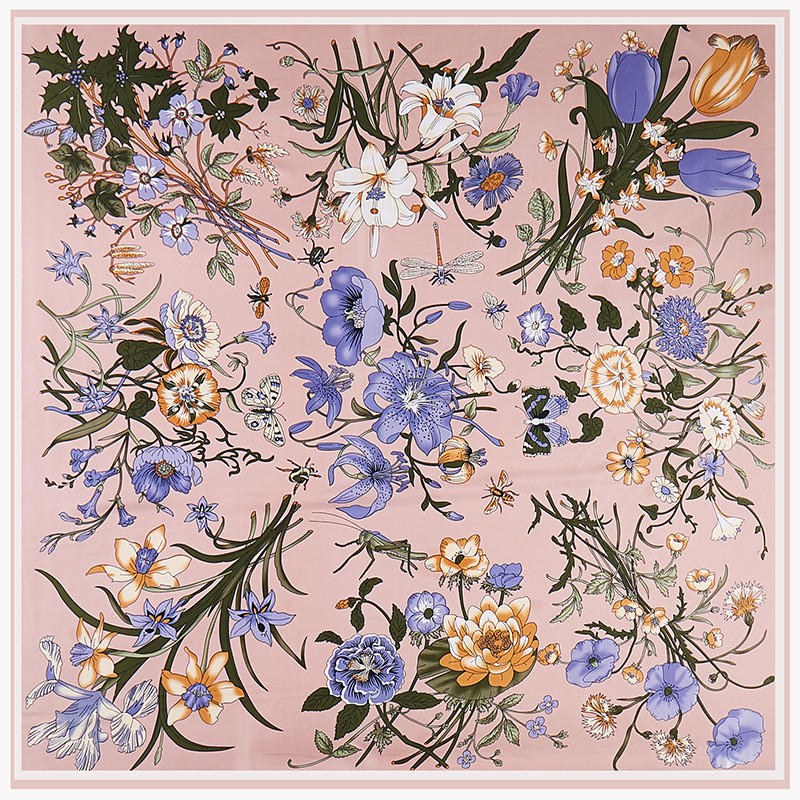 Pobing ツイルシルクスカーフ女性の花プリント正方形のス - Face Scarf Mask のレビューと価格