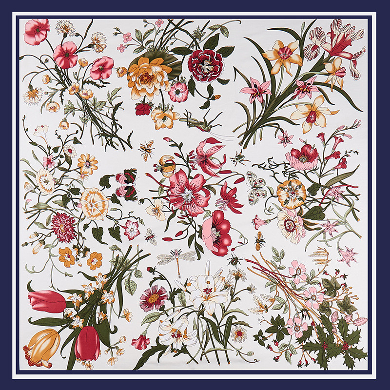 Pobing ツイルシルクスカーフ女性の花プリント正方形のス - Face Scarf Mask のレビューと価格