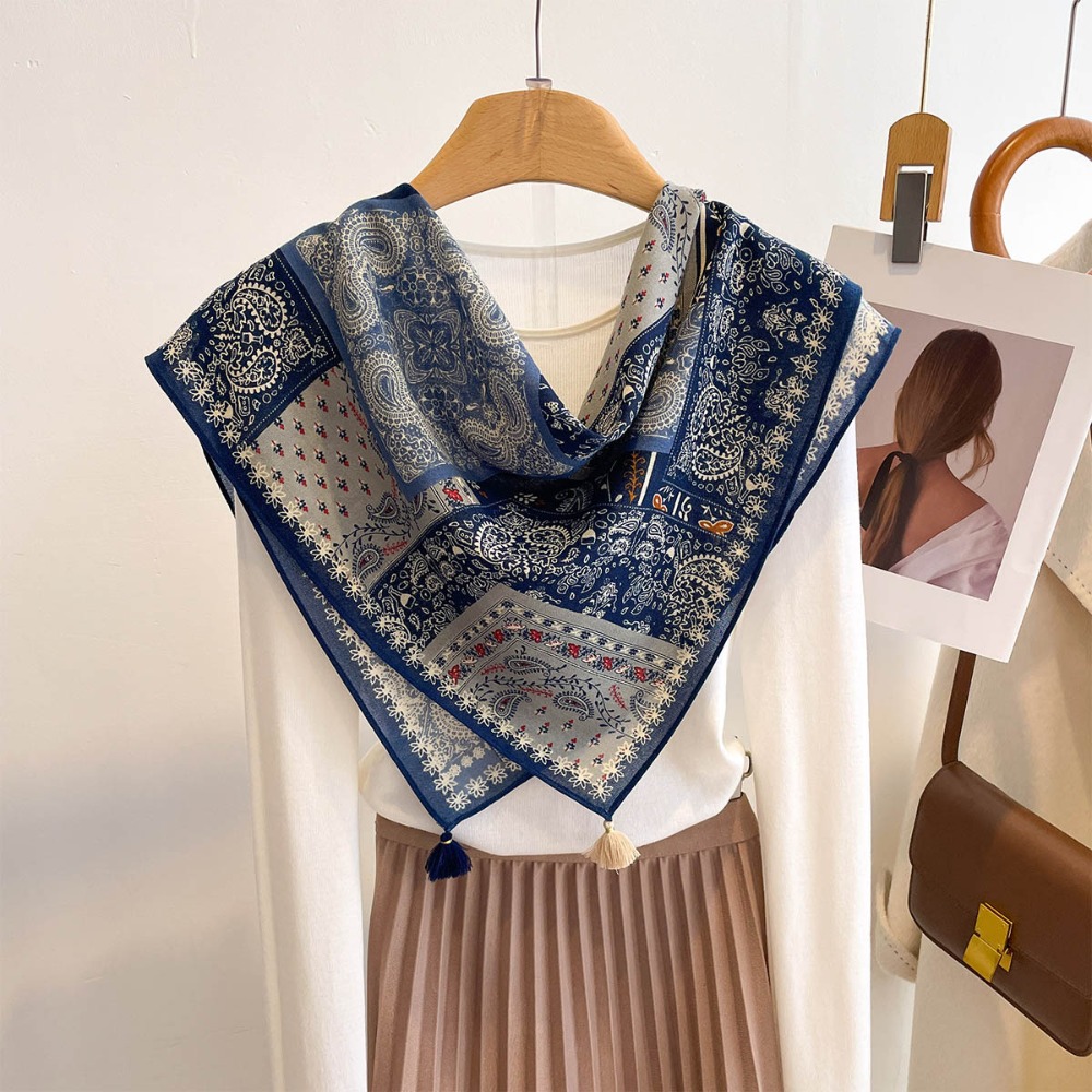 タッセルスカーフ女性スクエアコットン感覚ショールラップスカー - Ascot Neck Scarf のレビューと価格