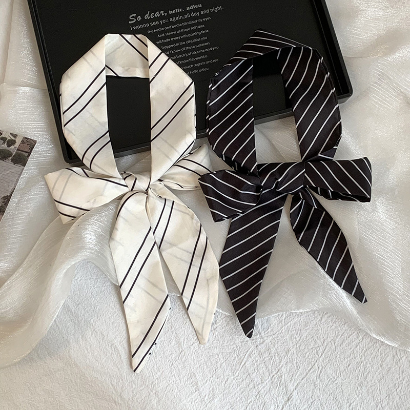 夏の新作ストライプシルクスカーフ、ロングストリップ、高級ヘッ - Silk Tie Striped のレビューと価格