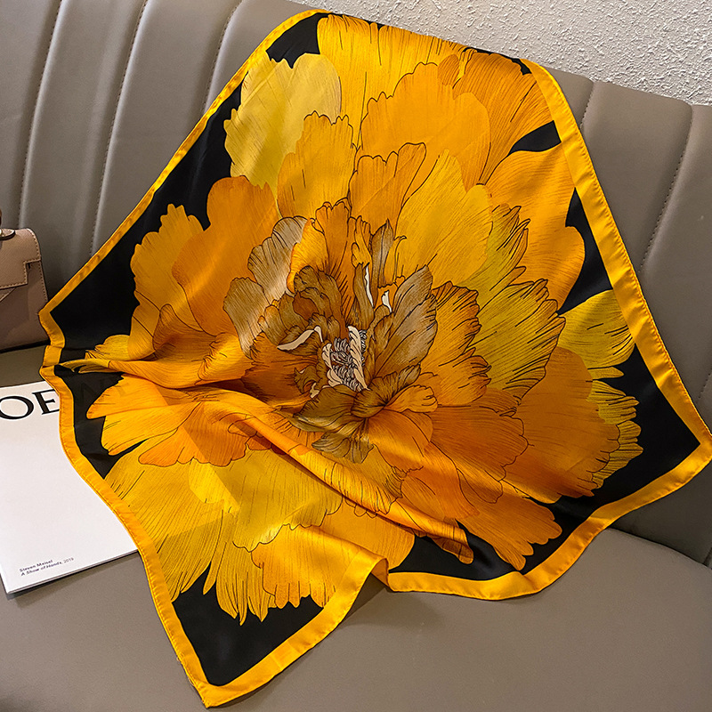 シルクサテンヒジャーブスカーフ,70cm,プリント,女性用, - Ascot Neck Scarf のレビューと価格