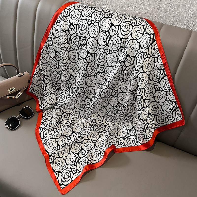 シルクサテンヒジャーブスカーフ,70cm,プリント,女性用, - Ascot Neck Scarf のレビューと価格
