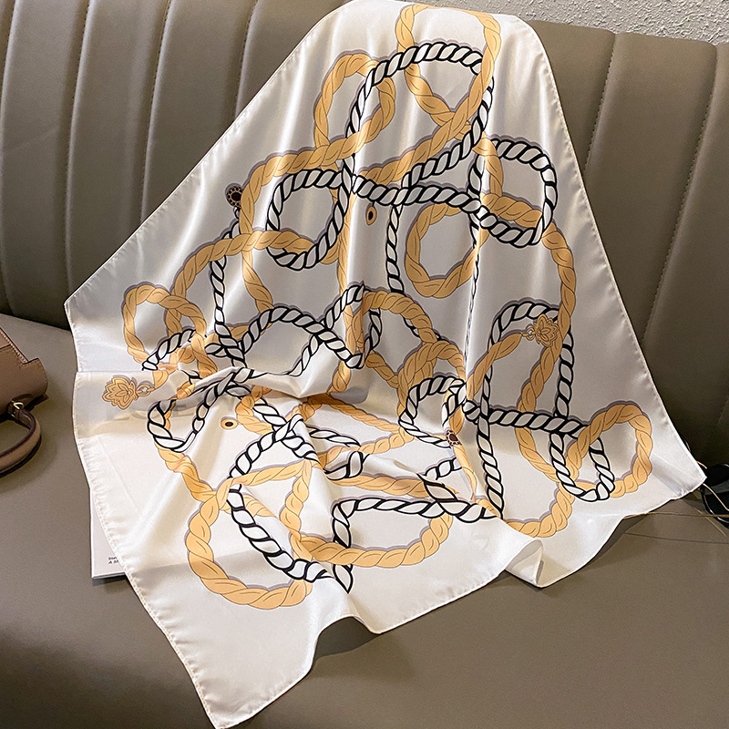 シルクサテンヒジャーブスカーフ,70cm,プリント,女性用, - Ascot Neck Scarf のレビューと価格